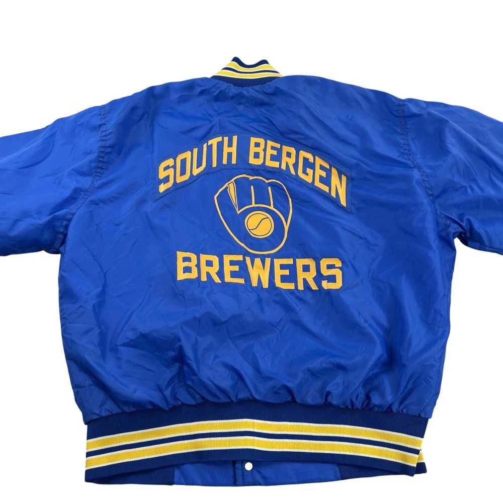Vintage West Wind Satin Jacket Mens L South Bergen Brewers Made in USA Bomber